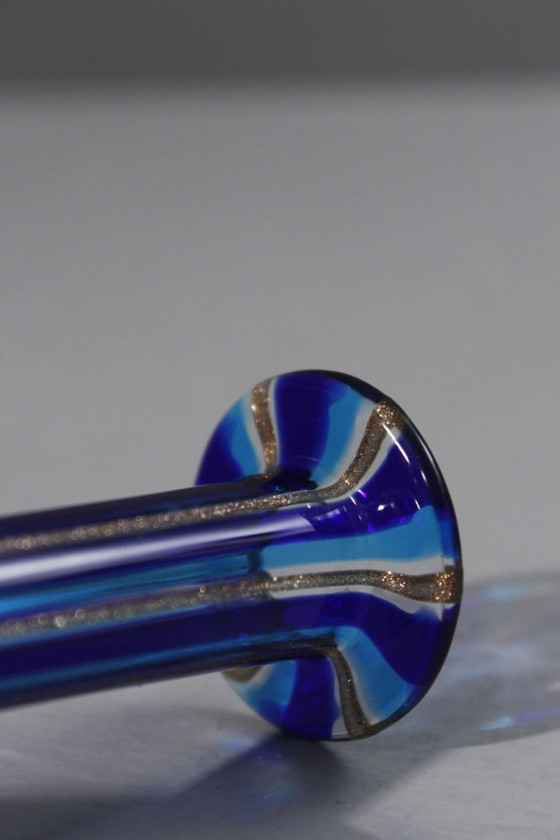 Image 1 of Vintage Murano glazen karaf uit de jaren 70 in de stijl van Archimede Seguso, kobaltblauw en goud