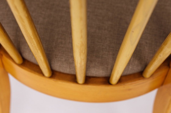 Image 1 of Vintage Beech Wood Kitchen Chair – 1960s German Design, Grey Upholstery, Restored