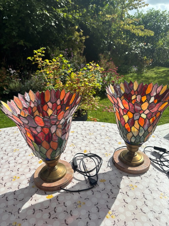 2 Tiffany Table lamps – tifanny, Glass, Marble (photo 5 of 5)