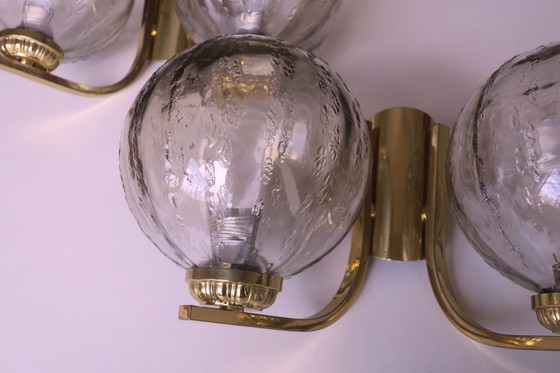 Image 1 of Mid Century Pair of Brass and Glass Double Wall Lights, 1970s