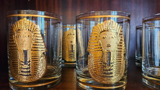 8x Georges Briard Vintage Glazen – Egypte/Farao – Gouden Decor – Glazen & Karaffen, Glass (photo 2 of 5)