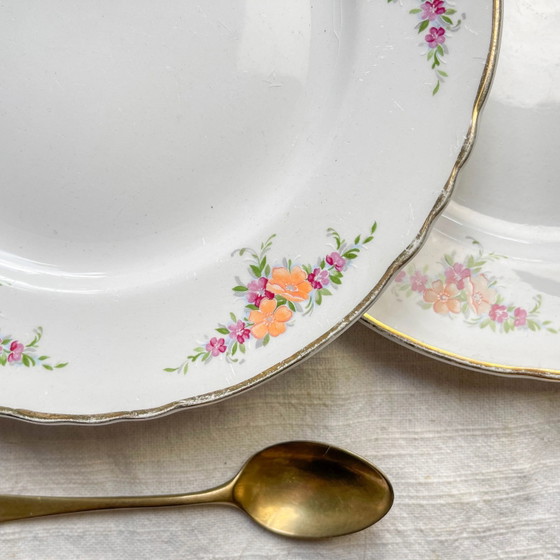 6 kleine vintage Moulin des Loups oranje bloemenborden – Servies, Porcelain (photo 5 of 11)