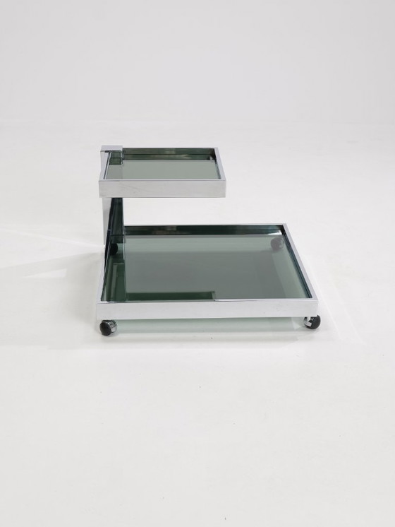 Image 1 of Servierwagen aus Chrom und Rauchglas, 1970er Jahre