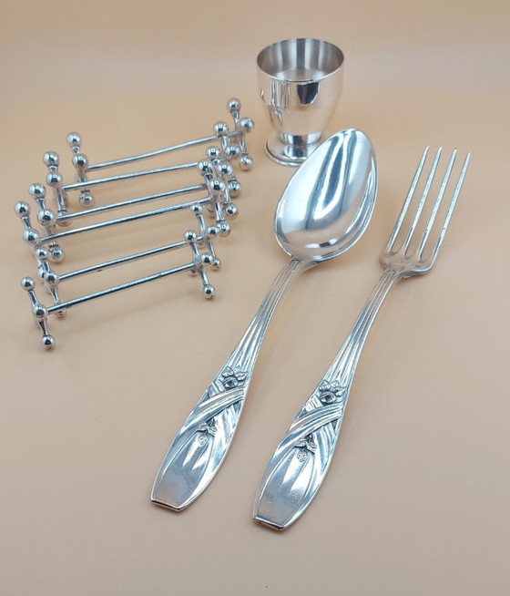 Image 1 of Lot verzilverd oa couvert  messenleggers  eierdopje. 