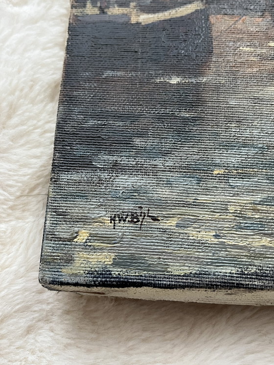 Image 1 of Painting of the harbour by H.W. Bijl.