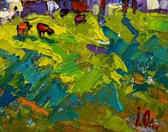 Image 1 of Original Oil Painting Summer Village Landscape Nature speaks in a whisper of grass