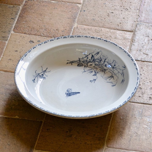 Very large 19th-century Sarreguemines ironstone "Carmen" deep platter with butterfly