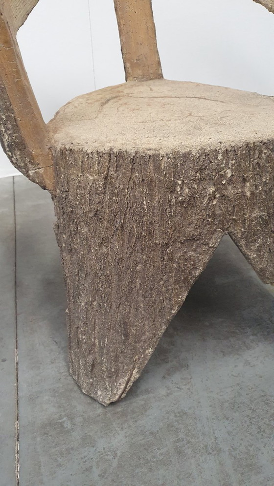 Image 1 of Vintage faux wood cement garden set 4 chairs/table Brutalist 60s France
