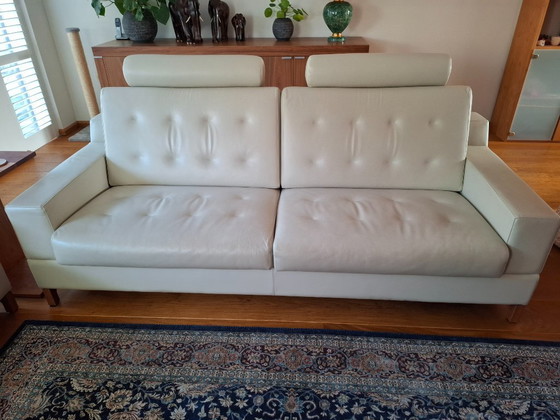 Set divano e poltrona/loveseat in pelle Leolux, crema, Zona salotto, Legno, Modern (foto 2 di 8)