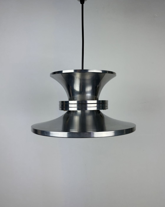 Image 1 of Danish Space Age UFO Brushed Aluminum Pendant Lamp Sputnik design Mid Century Modern 70s Industrial Minimalist 1970s Denmark