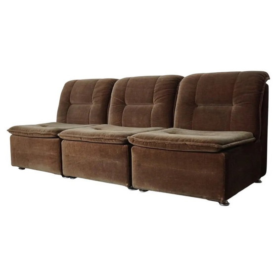 Image 1 of Vintage velvet brown/green modular sofa, 3 elements