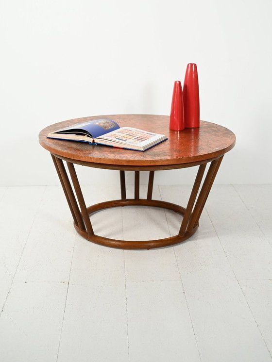 Image 1 of Scandinavian round bamboo and copper coffee table