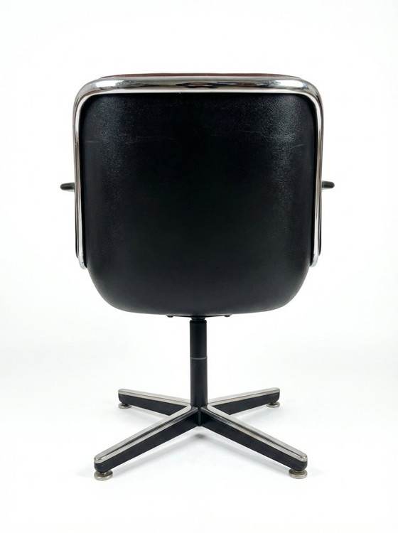 Image 1 of Poltrona direzionale originale Charles Pollock per Knoll – Rara pelle bordeaux – Sistema di ritorno automatico