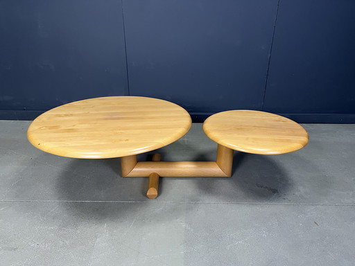 Table basse à deux niveaux en bois à plateau pivotant par Roche Bobois, années 1980