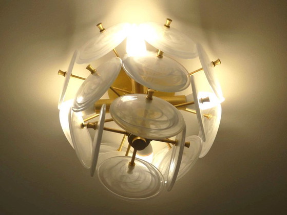 Image 1 of Plafonnier " Loire " Medium doré & verre strié blanc by VISUAL COMFORT design Aerin Lauder