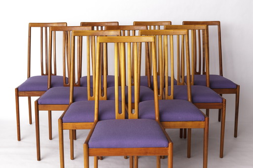 Set van 10 vintage stoelen van Lübke - jaren 1960-70 Beukenhout en bekleding van violet textiel