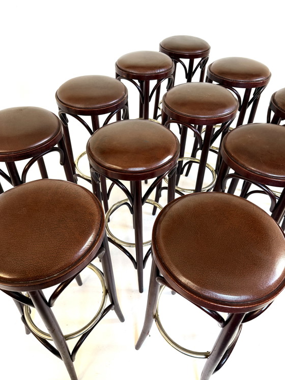 Image 1 of 12x vintage barkruk leer & bentwood ‘80