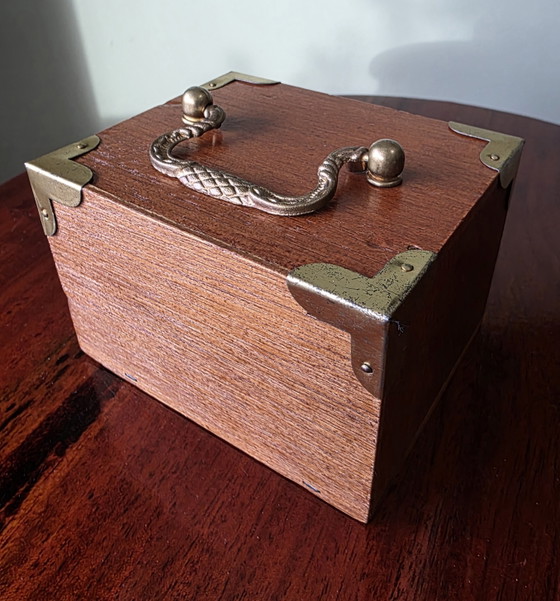 Image 1 of Set of 6 vintage wooden coasters with holder