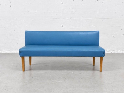 Vintage Bankje van blauw kunstleer, jaren 60
