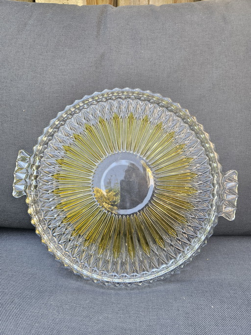 Tortenständer aus gelbem Walther-Glas