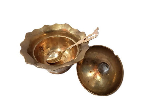 Image 1 of Vintage brass sugar bowl with spoon