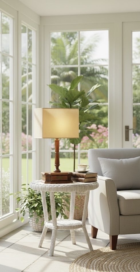 Image 1 of Vintage-Style Wooden Table Lamp with Pedestal Base