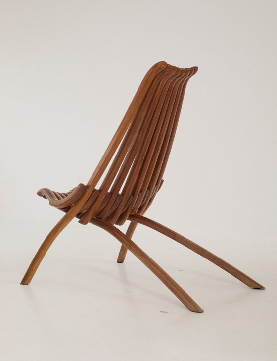 Image 1 of Vintage handcrafted folding chair in solid Iroko wood, circa 1970