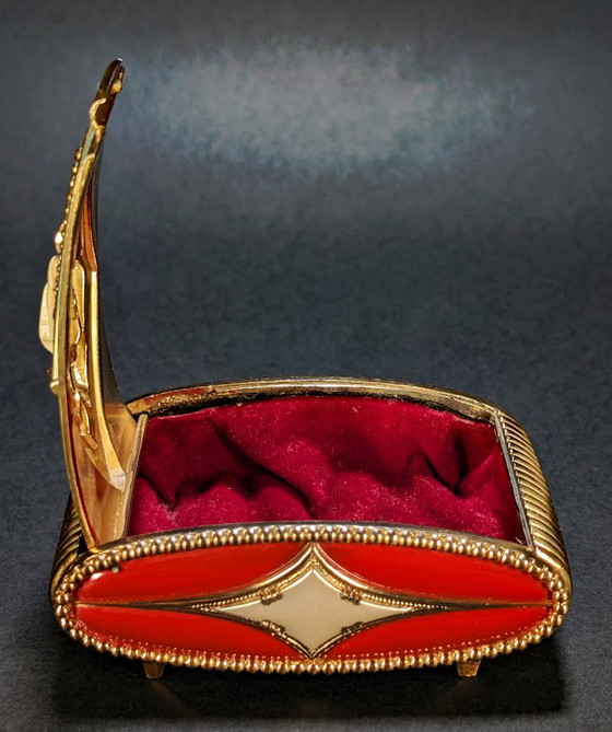 Art Deco Gilt Spelter Jewelry Box - 1950 – Decorative Objects, Metal, Velvet (photo 3 of 8)