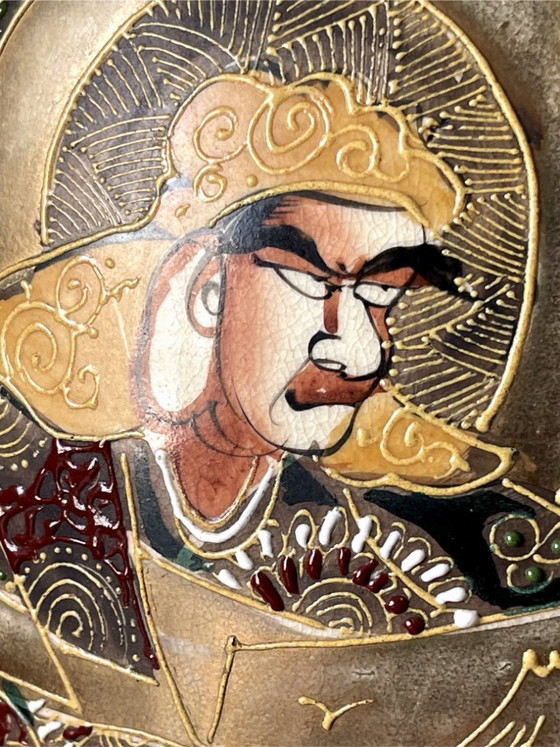 Image 1 of Pair of early 20th-century Satsuma Japanese vases – polychrome and gilt decoration with figures – workshop signature – 31 cm