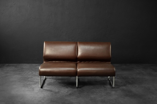Vintage Mid-Century German Modern 2-Sitzer mit braunem Stahlrahmen Lounge Sofa, 1970er Jahre
