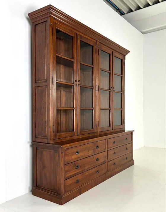 Eichholtz Sideboard - Bookcase - Display cabinet - solid oak cabinet Flamant, Wood, Glass, Brown, Klassiek (photo 2 of 15)