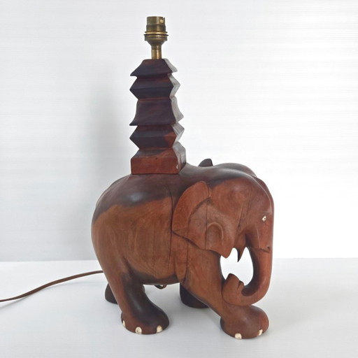 MAGNIFIQUE LAMPE ELEPHANT VINTAGE ART DECO 1940 1950 EN BOIS MASSIF 40S 50S