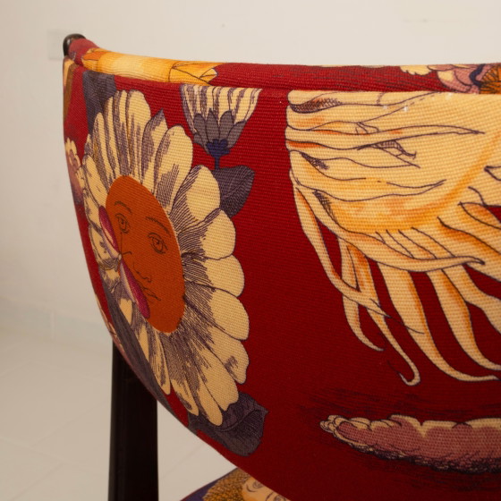 Gio Ponti Stuhl Mod. 110 mit Fornasetti Originalstoff für Cassina 1953 – Esszimmerstühle, Wood (photo 24 of 28)