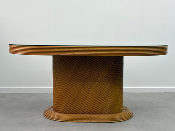 Image 1 of Vintage ( pencil reed ) eettafel met 4 bijpassende stoelen