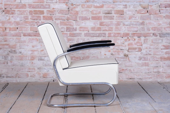 Restored Bauhaus Armchair, By W. Gispen, Mücke-Melder, Czech, 1930s – Leather, Wood (photo 10 of 12)