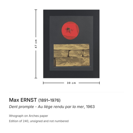 Max Ernst Lithographie Dent Prompte - Au Liège Rendu Par La Mer 1963 – Lithographies et sérigraphies, Paper (photo 3 of 5)