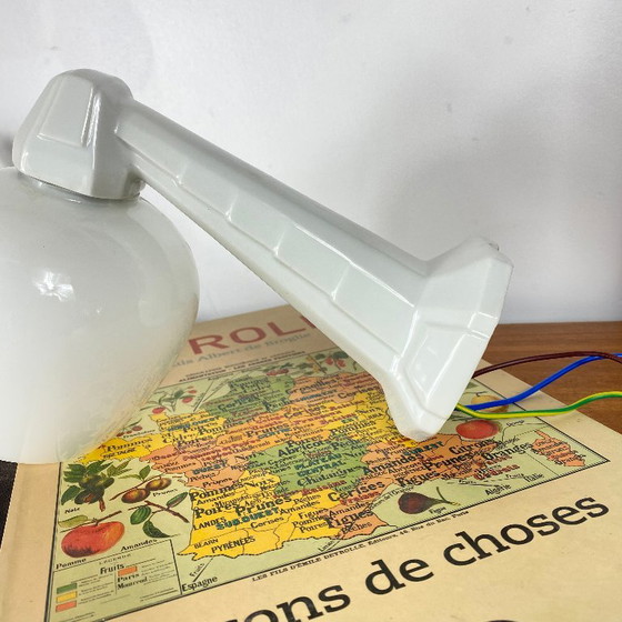 Ceramic Swan Neck Wall Sconce with Opaline White Glass Globe – Wall lights (photo 2 of 8)