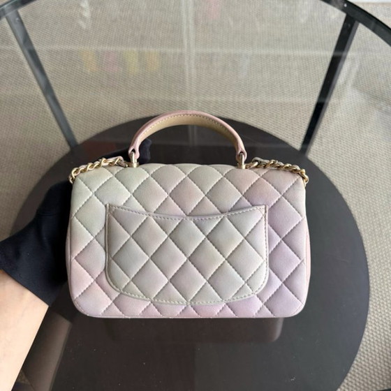 Image 1 of Chanel Classic Flap Mini Top Handle -Quilted Lambskin Ombre Rainbow Gold Hardware Microchip