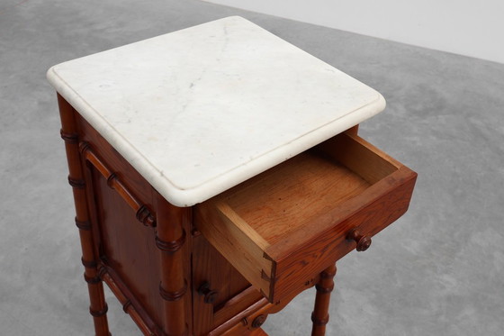 Image 1 of Late 19th Century Faux Bamboo and Marble Bedside Table, France