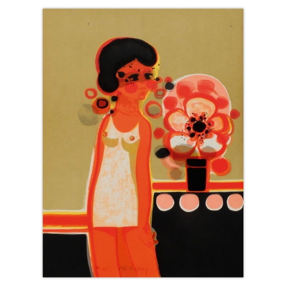 Image 1 of Frédéric MENGUY Les Angéliques – nachdenkliche signierte Lithographie 1975