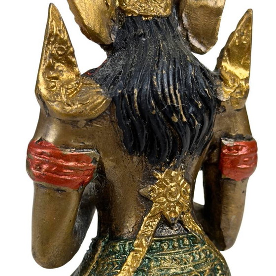 Thai Thepanom Temple Guardian Statue – Gilded and Polychrome – Kneeling Devotional Figure – Sculpture (photo 11 of 12)