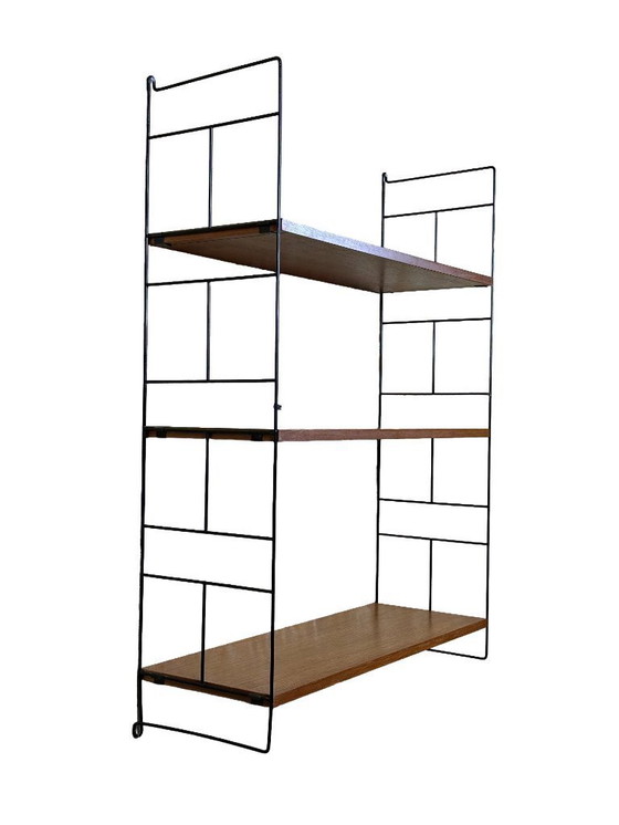 Image 1 of Anni '60-'70 scaffale in teak Scaffale a muro WHB Germania Scaffale a corda Design danese