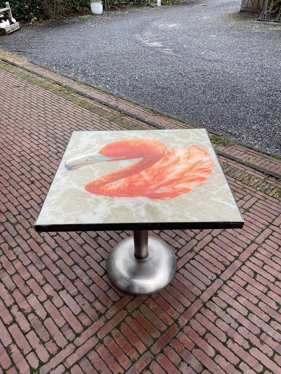 Image 1 of Tableau époxy unique imprimé flamant rose. 