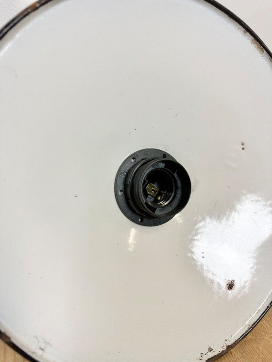 Image 1 of Lampada a sospensione industriale in smalto blu con parte superiore in alluminio pressofuso, anni '60