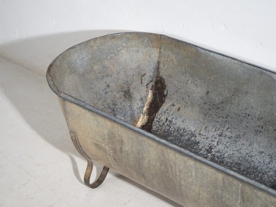 Bañera antigua de zinc galvanizado – Tina industrial europea – circa 1900 #7 – Accesorios de jardín, Iron (photo 33 of 34)