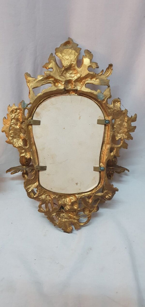 Image 1 of Paar Louis XVl bronzen spiegels en wandlampen
