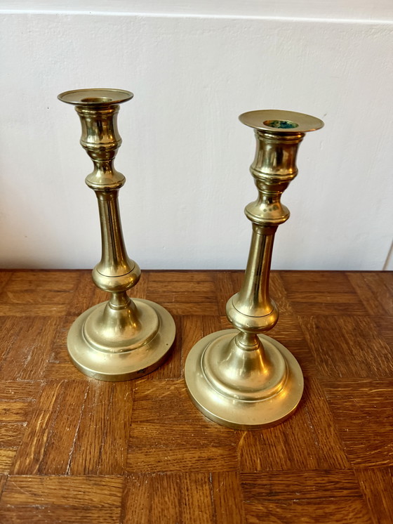 Image 1 of Coppia di candelieri in ottone dorato