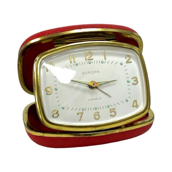 Image 1 of Sveglia da viaggio vintage EUROPA | meccanica anni '60 a 4 rubini | design retrò