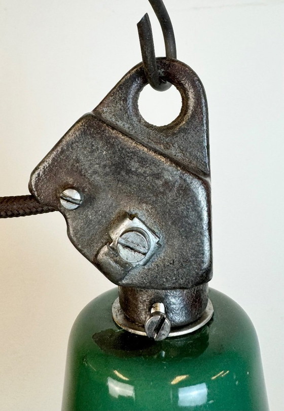 Image 1 of Industrial Green Enamel Factory Lamp with Cast Iron Top, 1960s