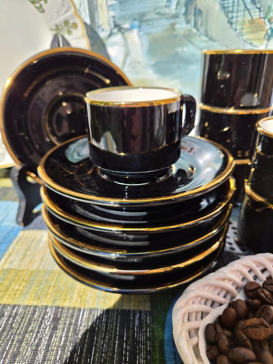 Dalaunay France 6-Personen-Set (12) Espressotasse mit Untertasse - Schwarz mit Gold. – Delaunay, Geschirr (photo 4 of 8)